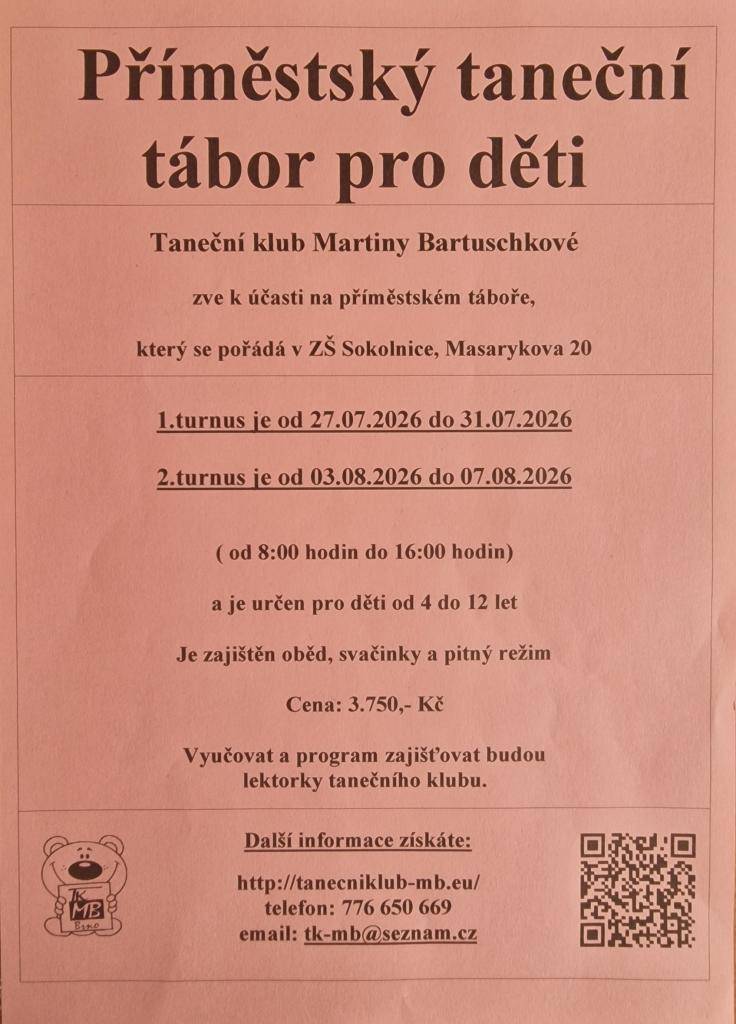 Příměstský taneční tábor pro děti Sokolnice