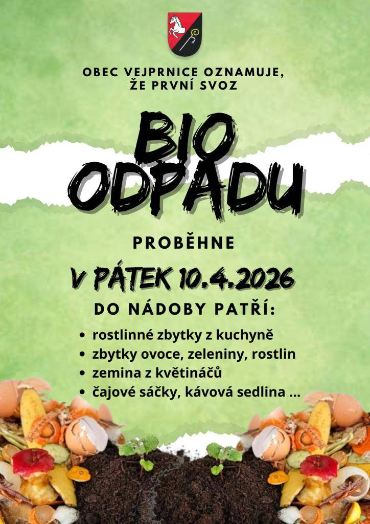 Dovolujeme si Vás informovat, že první svoz BIO odpadu proběhne v pátek 10.4.2026.