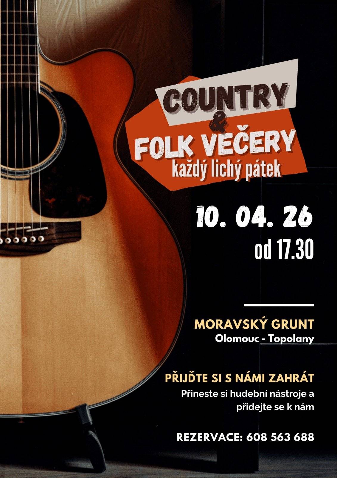 Hledáte ideální plán na páteční večer? ✨ Přijďte si odpočinout a načerpat energii do Moravského gruntu v Topolanech. Každý lichý pátek tam patří country a folku. Vezměte přátele, hudební nástroje a přijďte společně zamuzicírovat nebo si jen užít skvělou atmosféru. Rezervujte předem na čísle: 608 563 688.