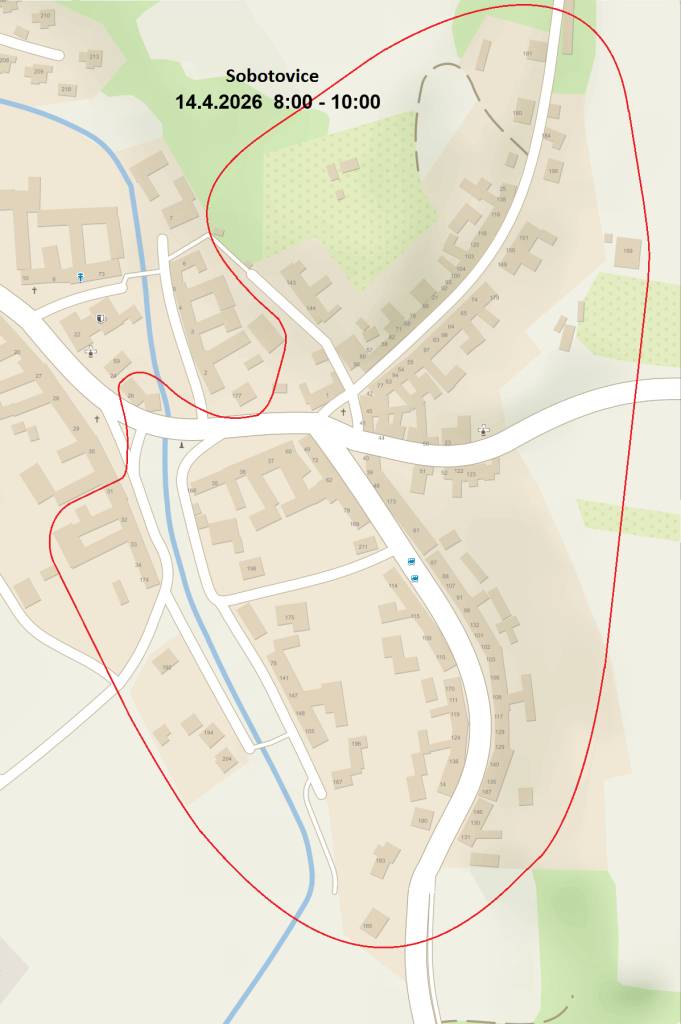 Vypnuto-ulice od hřiště k sokolovně od č.185 a kabin u hřiště po křižovatku na Rajhrad,-ulice u  Syrůvky č.167 a 204 po č.31 a křižovatku u památníku, ulice od Rajhradu po památník a č.26, mimo č.177,-ulice od hospůdky k vodojemu celá,- ulice u hospůdky od křižovatky na Rajhrad po č.143 a č.e.21