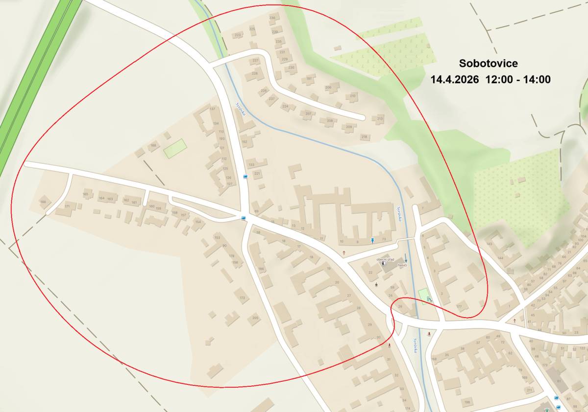Vypnuto -hlavní od Syrovic a Bratčic po č.30, 177 mimo č.26, -ulička od dálnice č.166 po č.205 a č.e.75,-lokalita u OÚ od č.177 po č.7, od č.73 a 176 po hlavní,-nová výstavba směr Syrovice od č.223 a 227 po č.213