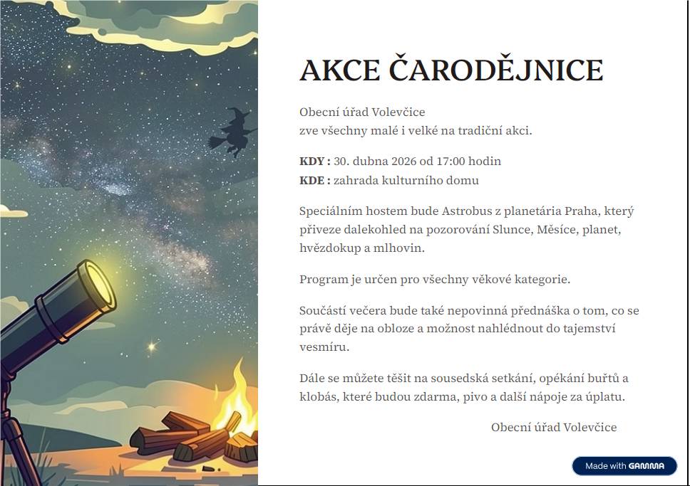30. dubna 2026 od 17.00 hod. zahrada kulturního domu.