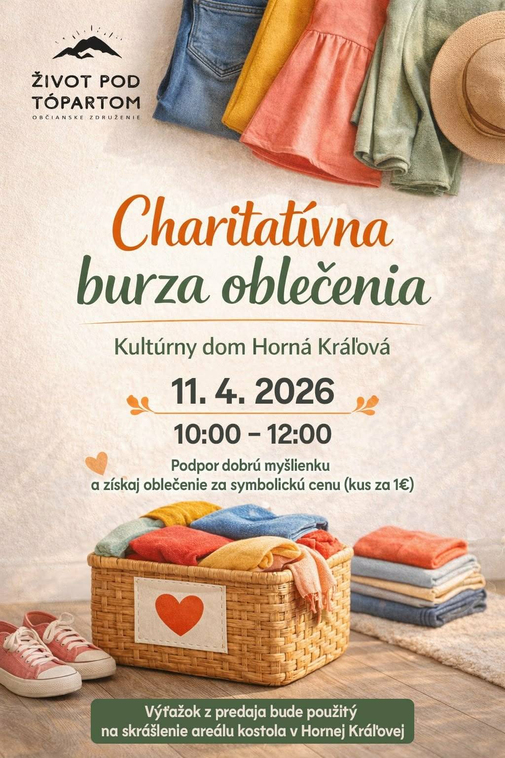 OZ Život pod Tópartom Vás pozýva na charitatívnu burzu oblečenia