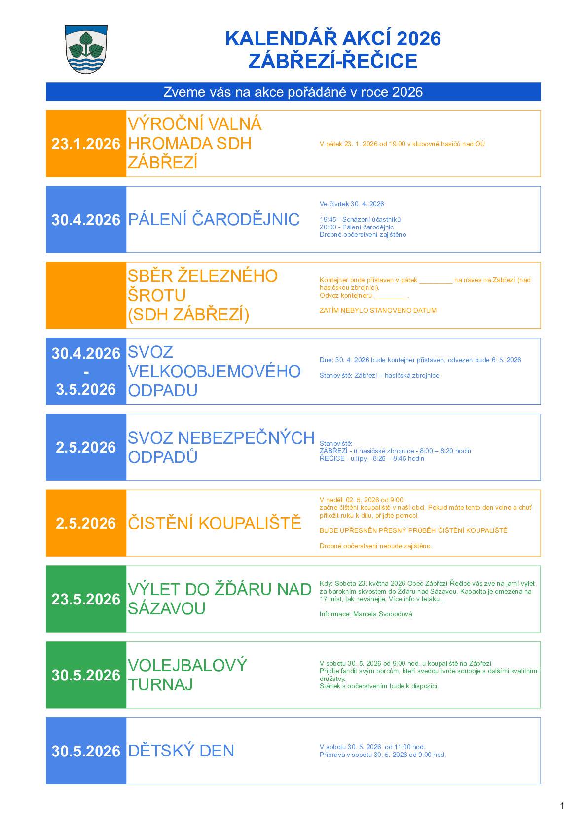 Přinášíme vám aktualizovaný plán akcí na rok 2026