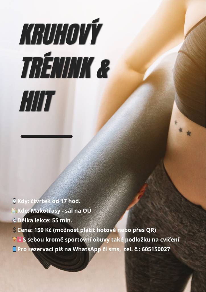 Kruhový trénink & Hiit - nový kroužek, který bude probíhat každý čtvrtek.  Více informací naleznete v přiloženém letáku.