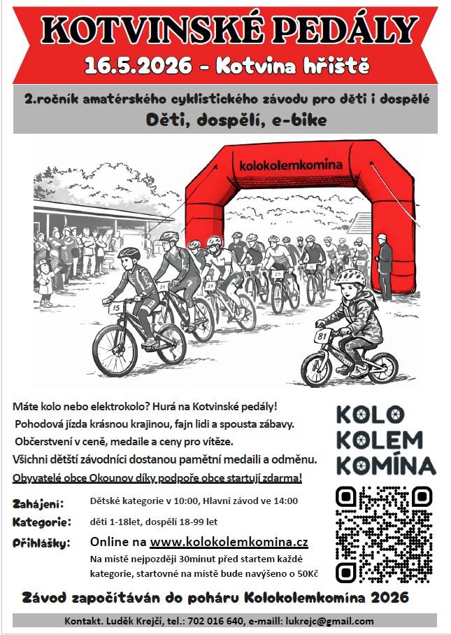plakáty - Kotvinské pedály_16.5.2026 + přehled závodů KOLO KOLEM KOMÍNA