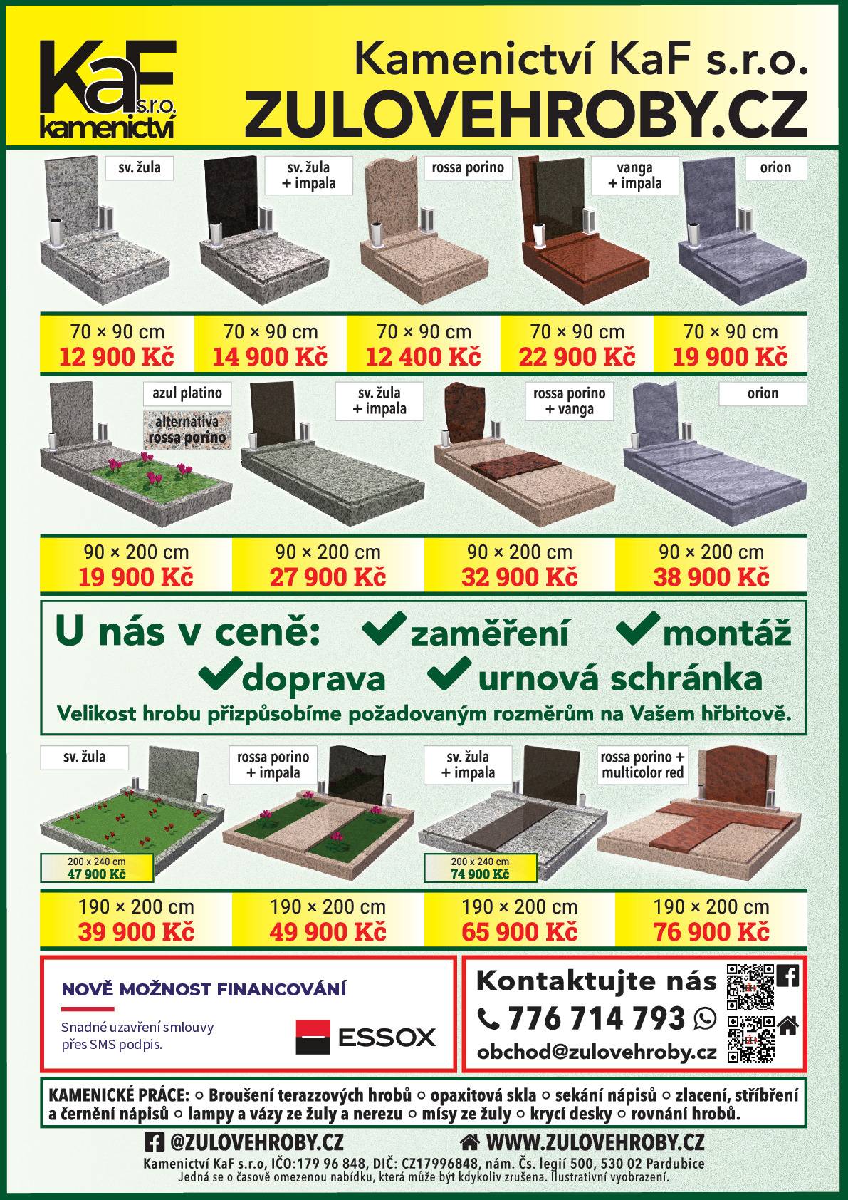 Kamenictví KaF s.r.o. :  v úterý 14. 4. a 22. 4. v 11:30 – 11:50 bude na hřbitově v Předměřicích nad Jizerou obchodní zástupce přijímat objednávky k opravám hrobů. Poskytujeme veškeré kamenické práce. Přijďte na hřbitov a využijte naši výhodnou nabídku.