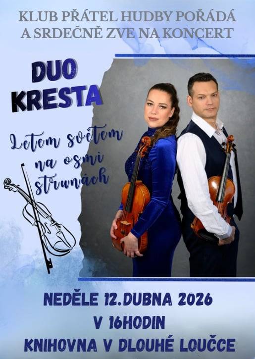 V neděli 12. dubna 2026 se v 16 hodin koná koncert v knihovně v Dlouhé Loučce.