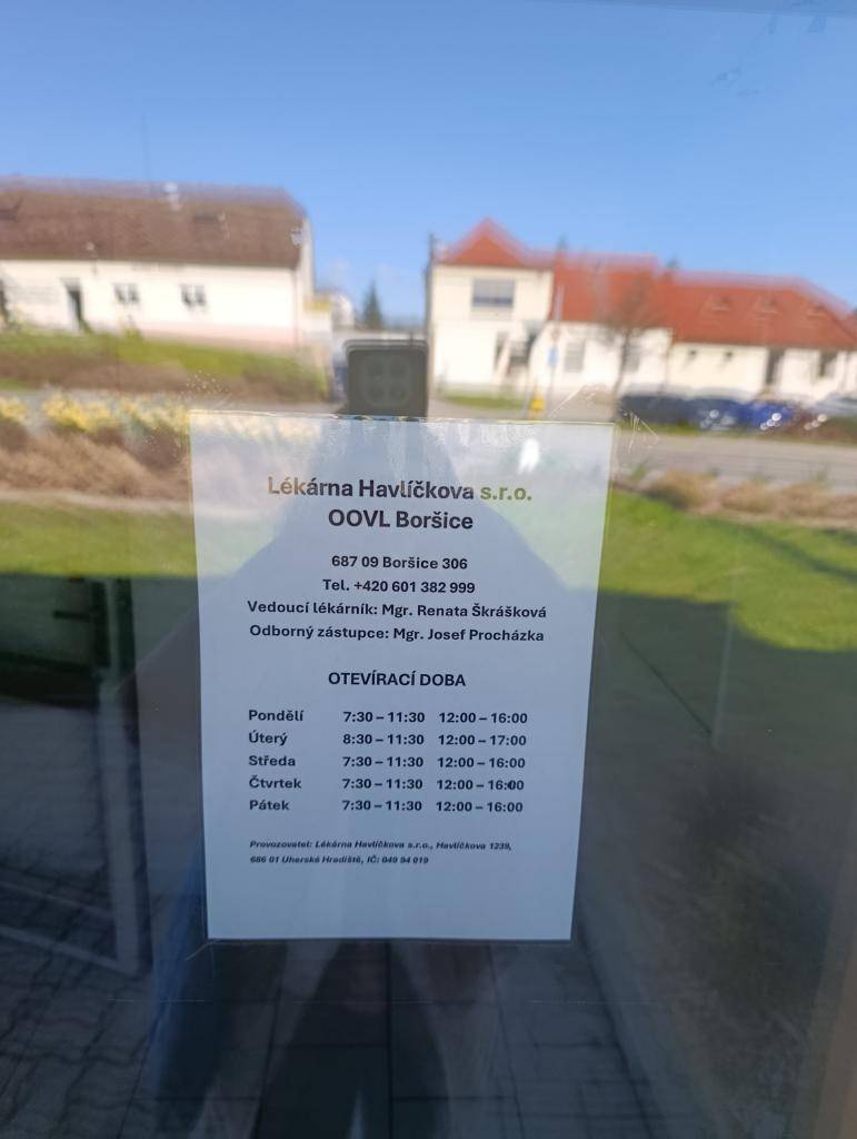 Obec Boršice oznamujeme občanům, že od 9. dubna 2026 bude již otevřena lékárna v Boršicích. Otevírací doba zůstává stejná.