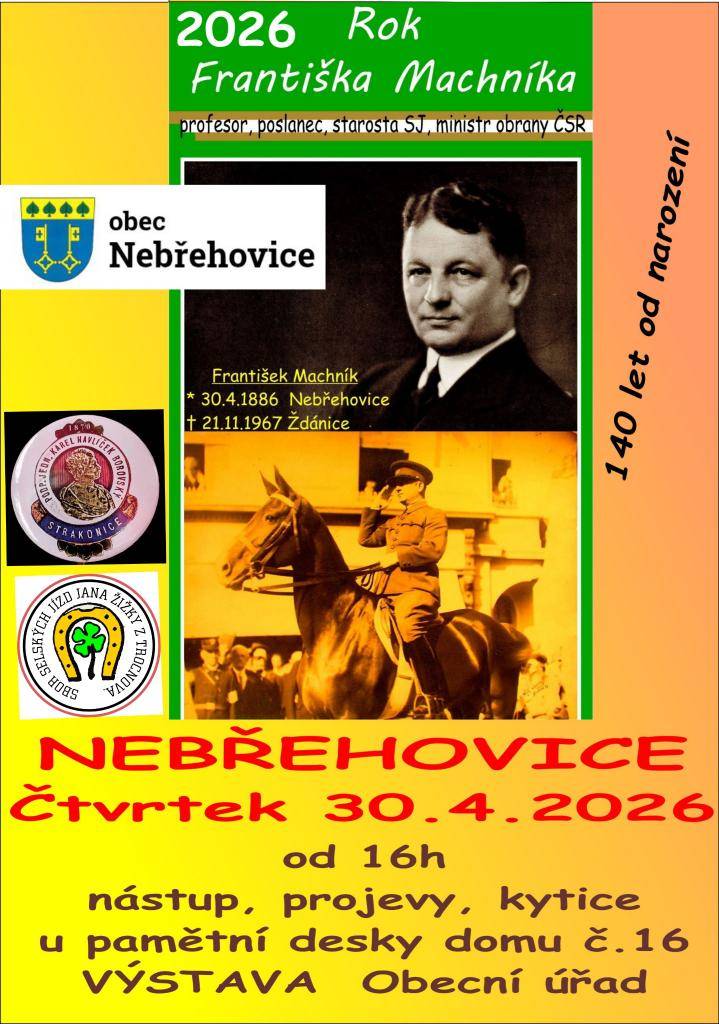 Selská jízda Jana Žižky z Trocnova srdečně zve na setkání u příležitosti 140. výročí narození Františka Machníka.