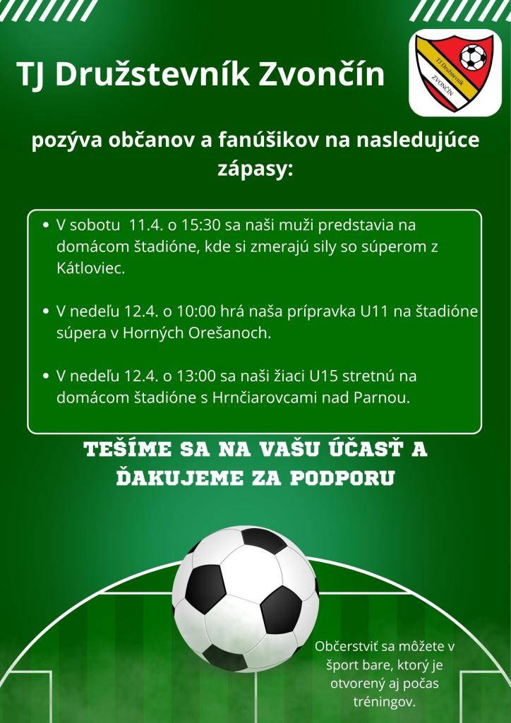 TJ Družstevník Zvončín pozýva na zápasy klubu.