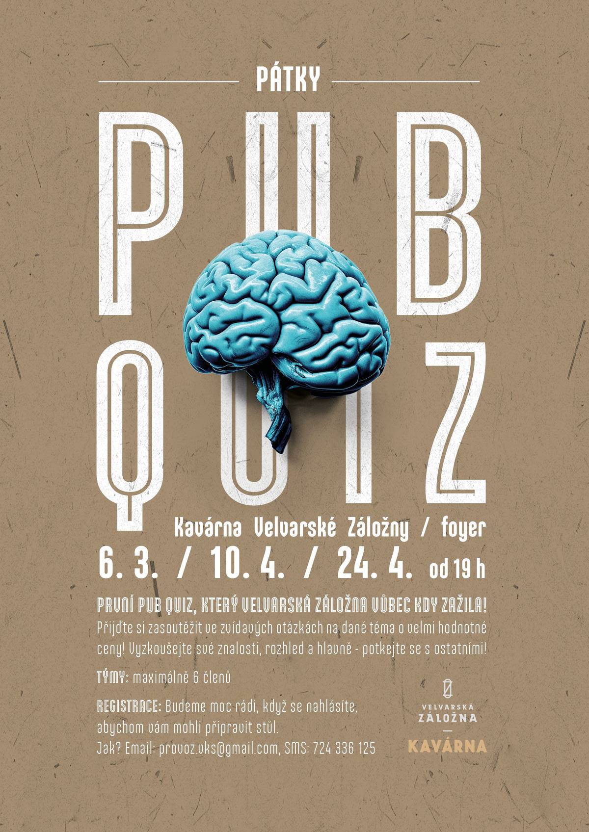 Zveme všechny příznivce Pub Quizů v pátek 10.4. od 19 h do Velvarské Záložny. Budeme soutěžit v tématech Sport a kultura. Hlavní cena: Vstupenky na přednášku Davida Vávry o architektuře. (a nějaká dobrota). Těšíme se!