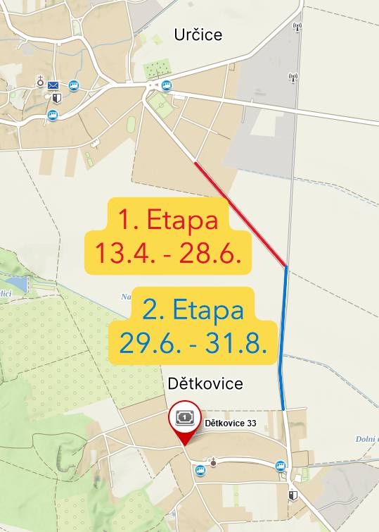 Informujeme o plánované úplné uzavírce silnice III/37762 v úsecích Dětkovice – Určice a Určice - Seloutky při akci „III/37762 Dětkovice – Určice, Určice - Seloutky“, z důvodu její opravy v termínu od 13. 4. 2026 do 31. 8. 2026.