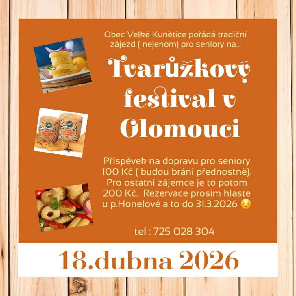 18. 04. 2026 zájezd do Olomouc na Tvarůžkový festival