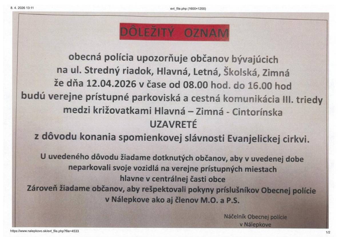 Dôležitý oznam