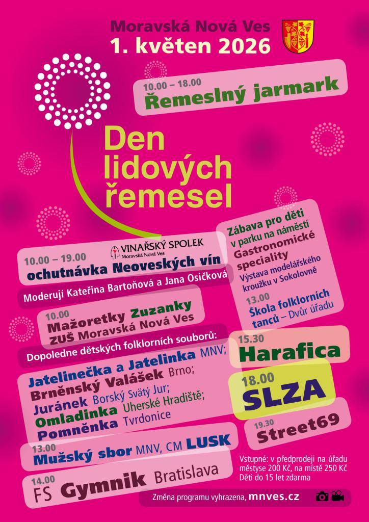 Den lidových řemesel je již tradiční kulturní a společenská akce spojená s lidovým jarmarkem. Přijďte se 1. května pobavit, setkat se s přáteli, poznat kulturu různých regionů a zkrátka příjemně prožít sváteční de