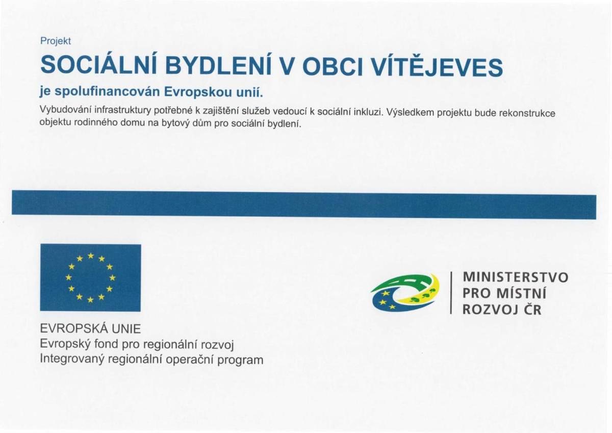 Projekt sociálního bydlení v obci Vítějves, spolufinancovaný Evropskou unií, se zaměřuje na rekonstrukci rodinného domu na bytový dům. Cílem je zajištění potřebné infrastruktury a služeb, které podpoří sociální inkluzi obyvatel.