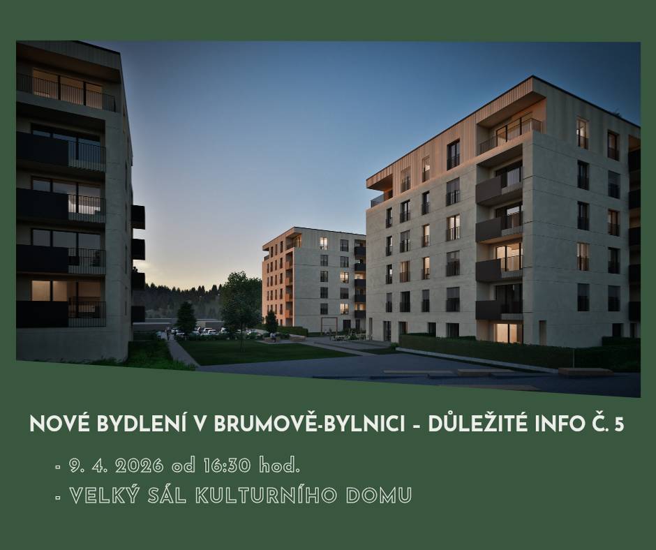 Ve čtvrtek 9. dubna 2026 od 16:30 hodin se ve velkém sále Kulturního domu v Brumově-Bylnici uskuteční setkání zájemců o družstevní bydlení. Cílem setkání je poskytnout komplexní informace o projektu výstavby nových bytových domů, o možnostech pořízení družstevního bytu a o principech fungování družstevního bydlení. Setkání proběhne za účasti odborníka na bytová družstva pana Pavla Kožíška z Hradce Králové, který se podílel na realizaci družstevního bydlení v několika městech (např. Hanušovice, Nový Bydžov či Choceň). V rámci programu přiblíží celý systém družstevního bydlení a zodpoví dotazy, které jsou důležité pro rozhodování o vstupu do družstva. Věříme, že vám toto setkání pomůže získat potřebné informace a usnadní vaše rozhodování při cestě k novému bydlení v našem městě. Těšíme se na vaši účast.
