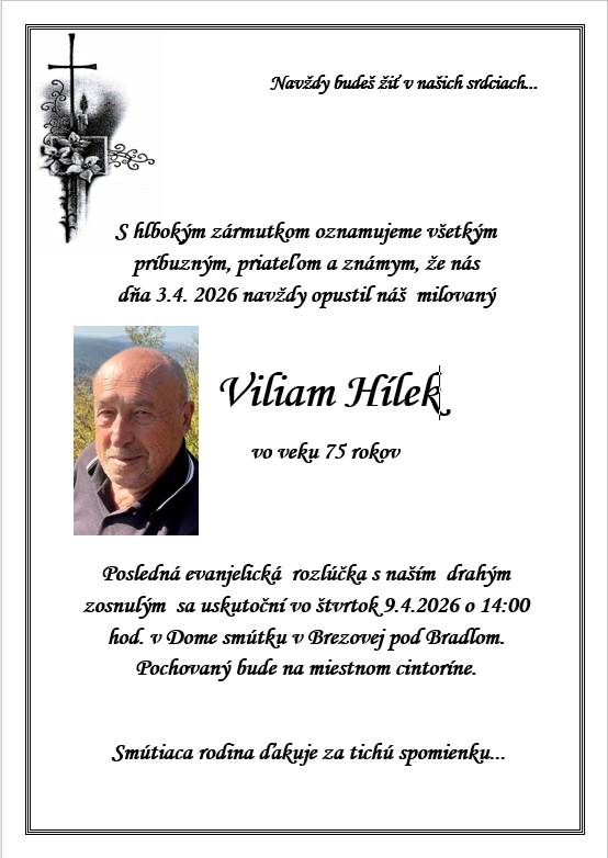 Smútočné oznámenie - Viliam Hílek