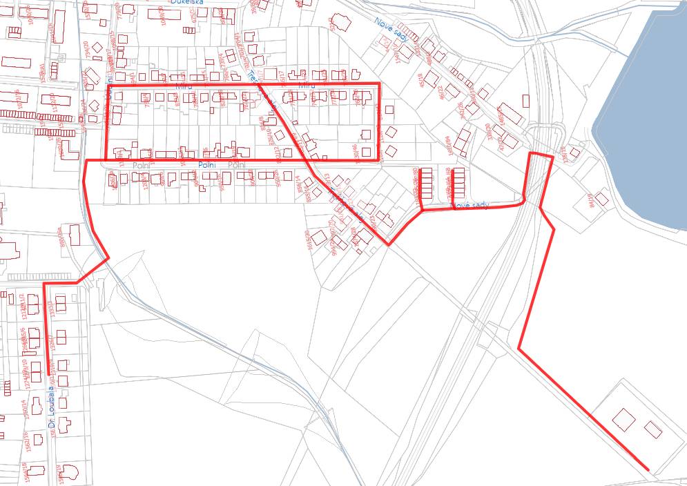 Z provozních důvodů bude omezen přívod vody z veřejného vodovodu: V pátek 10.4.2026  v době od 8.00 - 14 hod. omezení tlaku vody do ulic:  ul. Míru, Nové sady, Třešňová alej, Dr. Loubala, Údolní  -viz.mapka Prosíme občany aby se předzásobili pitnou vodou Další informace na tel.: 461 357 111. Děkujeme za pochopení.                                                       VHOS, a.s. provozovatel vodovodu