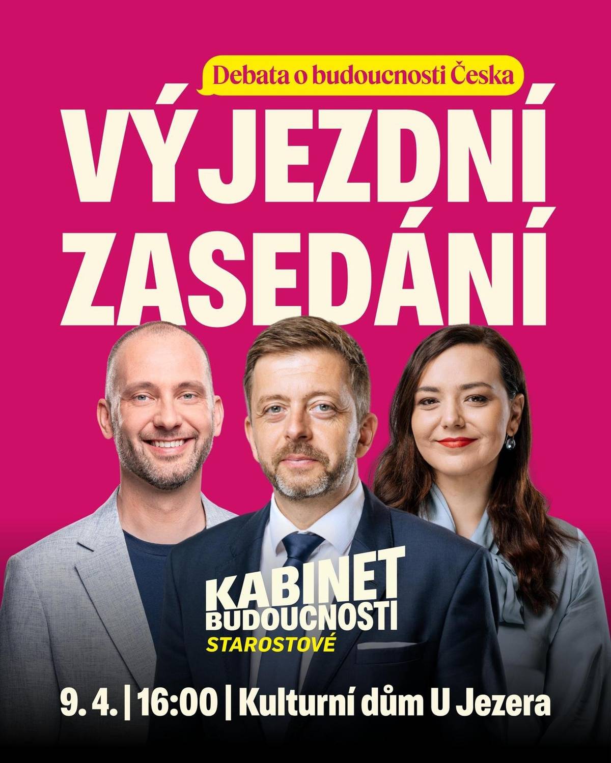 Dnes od 16:00 hodin se v Kulturním domě U Jezera uskuteční veřejná debata o budoucnosti České republiky. Setkání proběhne za účasti zástupců hnutí Starostové a nabídne prostor pro otevřenou diskuzi i Vaše dotazy. Přijďte si poslechnout různé pohledy na aktuální témata a zapojit se do debaty. Těšíme se na Vaši účast.