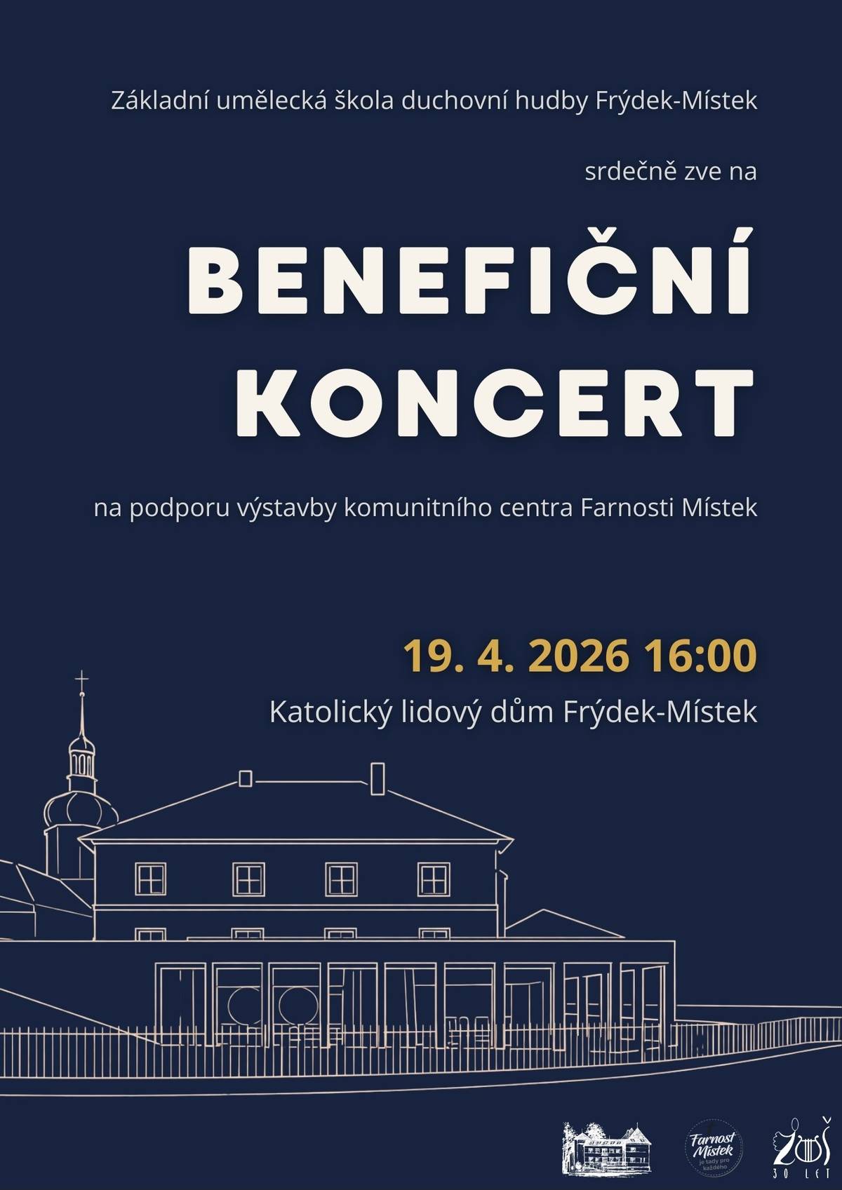 V programu vystoupí žáci, učitelé a přátelé školy společně s Malou scholou farnosti Místek. Čeká vás pestrý hudební program a zároveň možnost podpořit smysluplný projekt.  Akce se koná v neděli 19/4/2026 od 16 hodin v Katolickém lidovém domě v Místku.