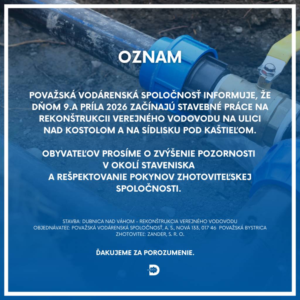 Potrvať by mala do konca septembra. V tejto súvislosti prosíme obyvateľov Ulice nad kostolom a sídliska Pod Kaštieľom o zvýšenú pozornosť v okolí staveniska.