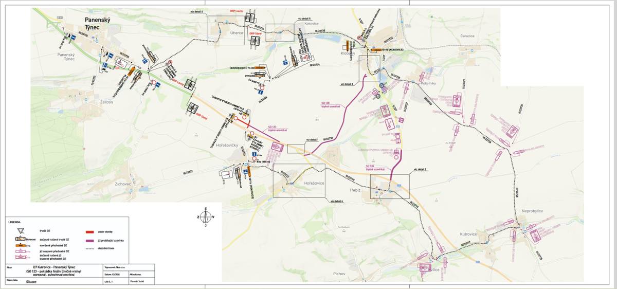 Úplná zavírka křižovatky na Klobuky a Pan. Týnec