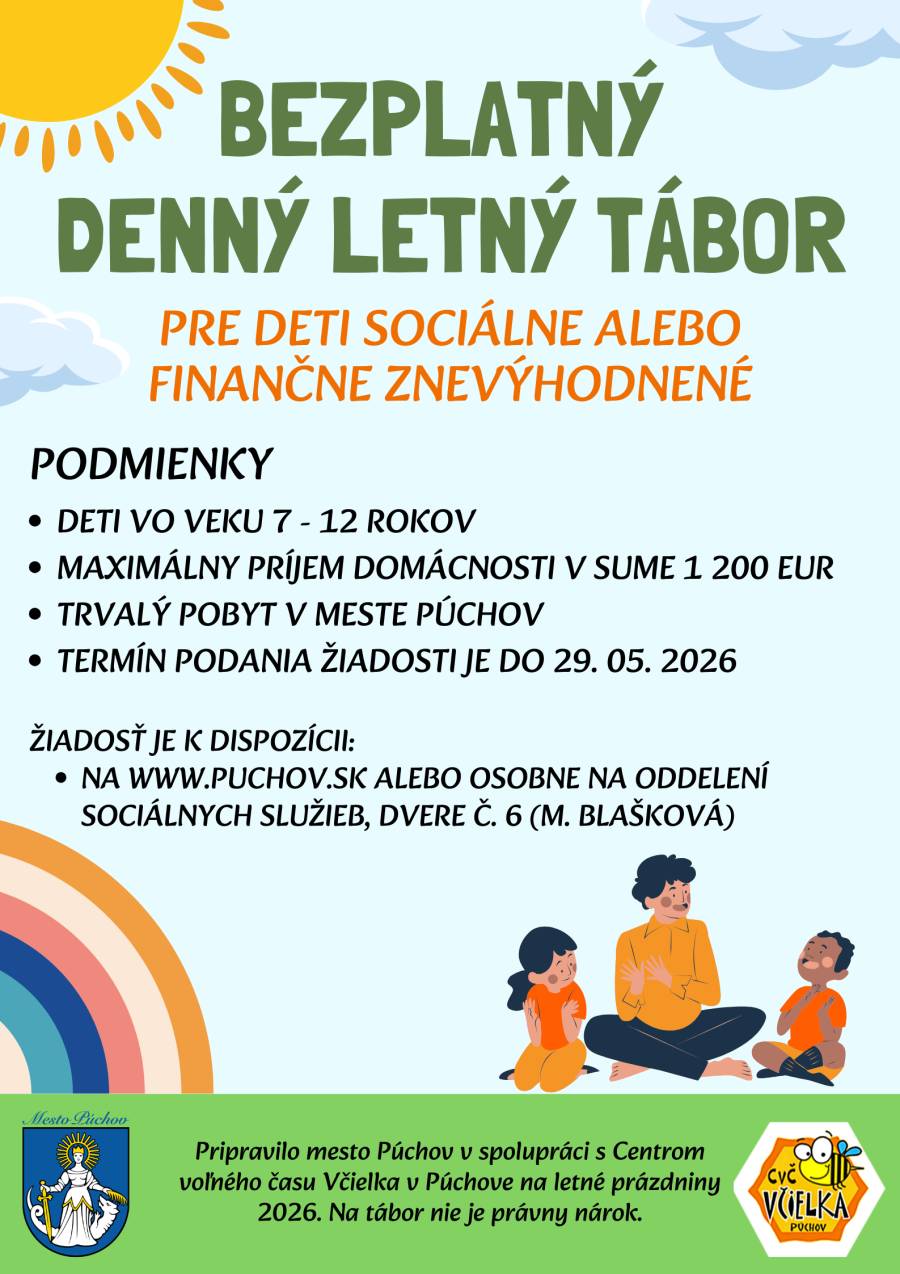 Oddelenie sociálnych služieb a starostlivosti o občana MsÚ Púchov v spolupráci s Centrom voľného času Včielka pripravuje aj tento rok bezplatný denný ...