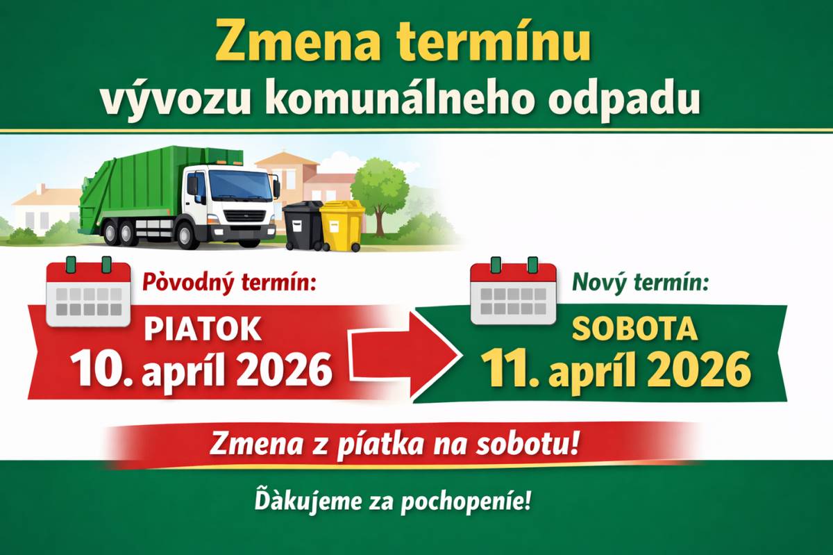 Zmena termínu vývozu komunálneho odpadu v obci Štvrtok na sobotu 11.04.2026