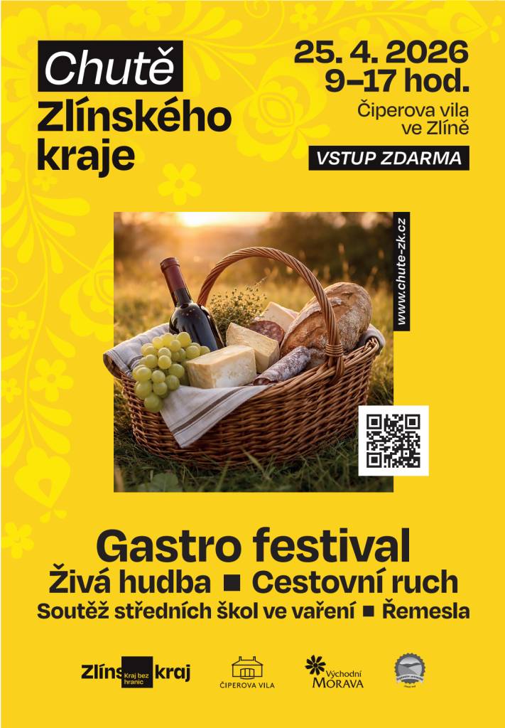 Chutě Zlínského kraje nabídnou den plný chutí, vůní a tradic. Návštěvníci se mohou těšit na široký výběr regionálních potravin a specialit, vína od moravských vinařů, hudební vystoupení, soutěž mladých kuchařů i bohatý doprovodný program pro děti i dospělé. Vstup na festival je zdarma.
