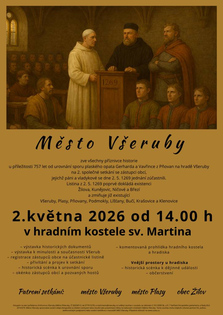 pozvání  do Všerub ve výroční den historické události "Urovnání sporu plaského opata Gerharda a Vavřince z Pňovan v hradním kostele sv. Martina