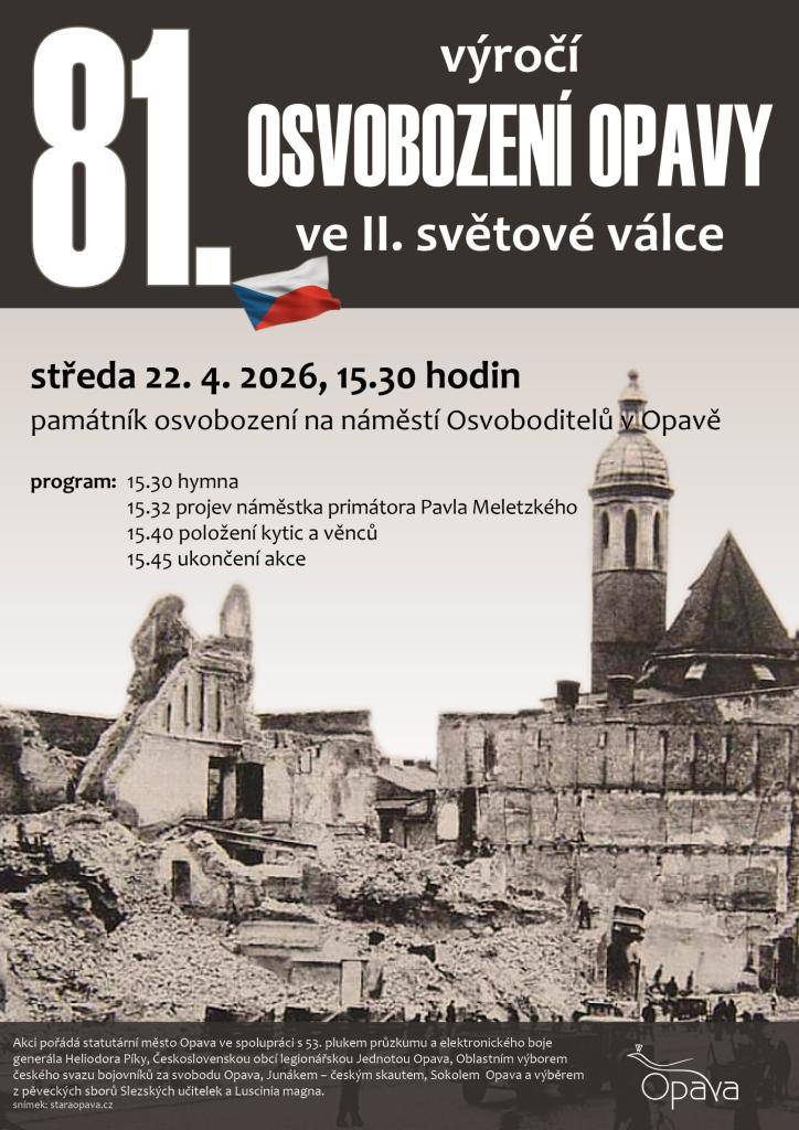 22.4.2026 v 15:30 hod. - památník osvobození na náměstí Osvoboditelů v Opavě.