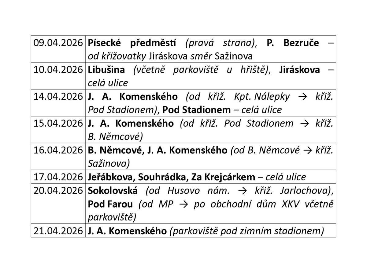 Vážení občané,  v následujících dnech budou Služby města Milevska provádět čištění komunikace. Prosíme o respektování dopravního značení. Děkujeme.