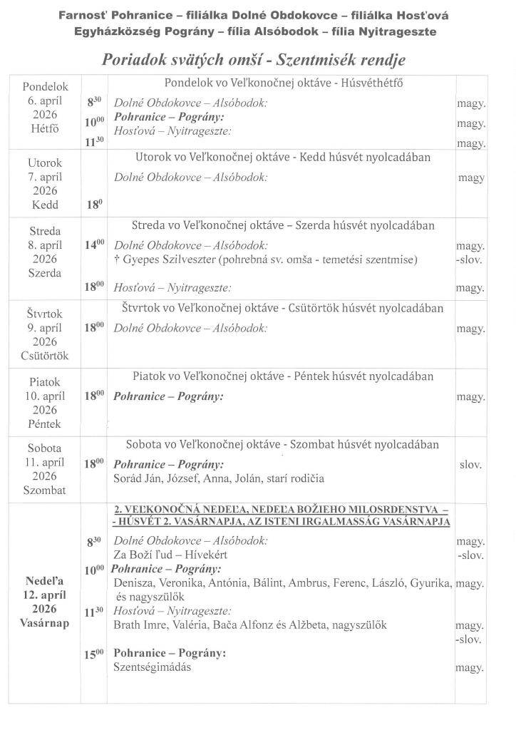 Farské oznamy - Plébániai hirdetések