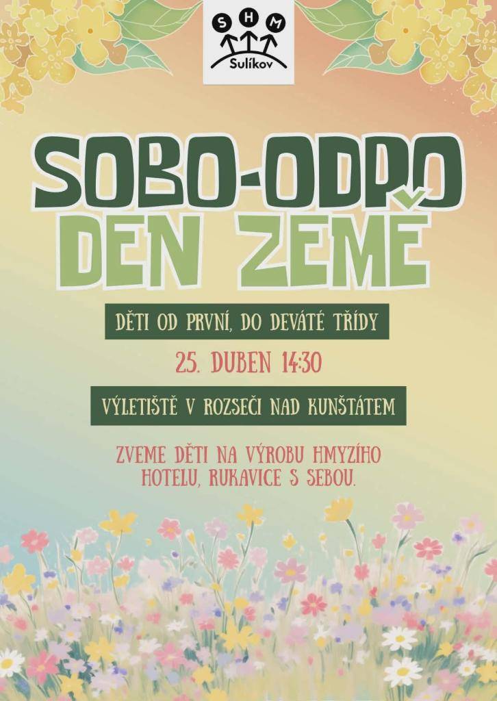 SHM Sulíkov zve děti od 1. do 9. třídy na SOBO-ODPO v sobotu 25.4.2026 od 14:30 na výletiště v Rozseči.