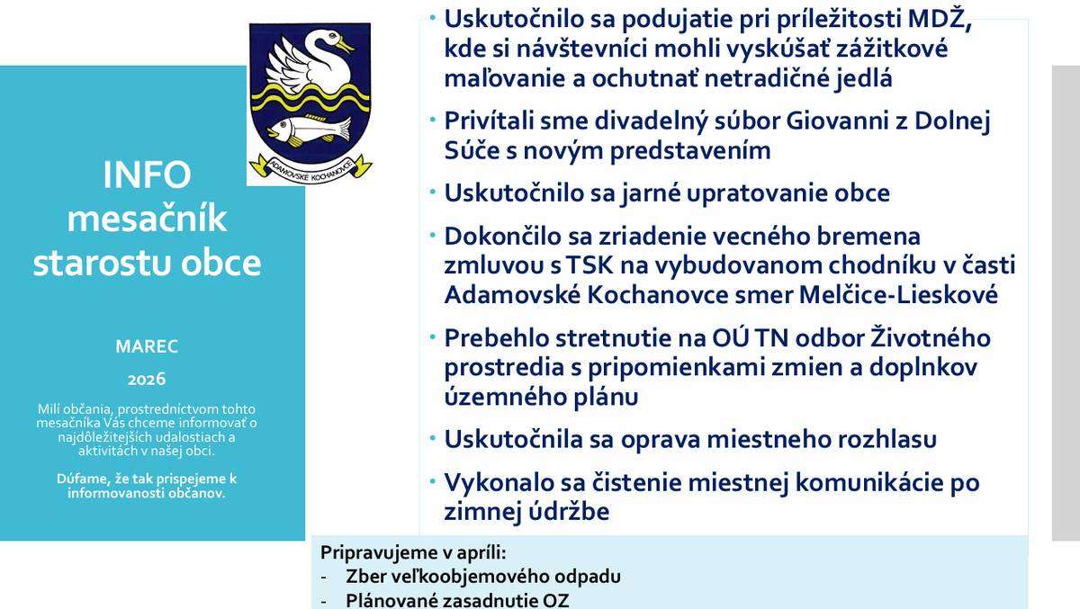 Infomesačník starostu obce na mesiac marec 2026