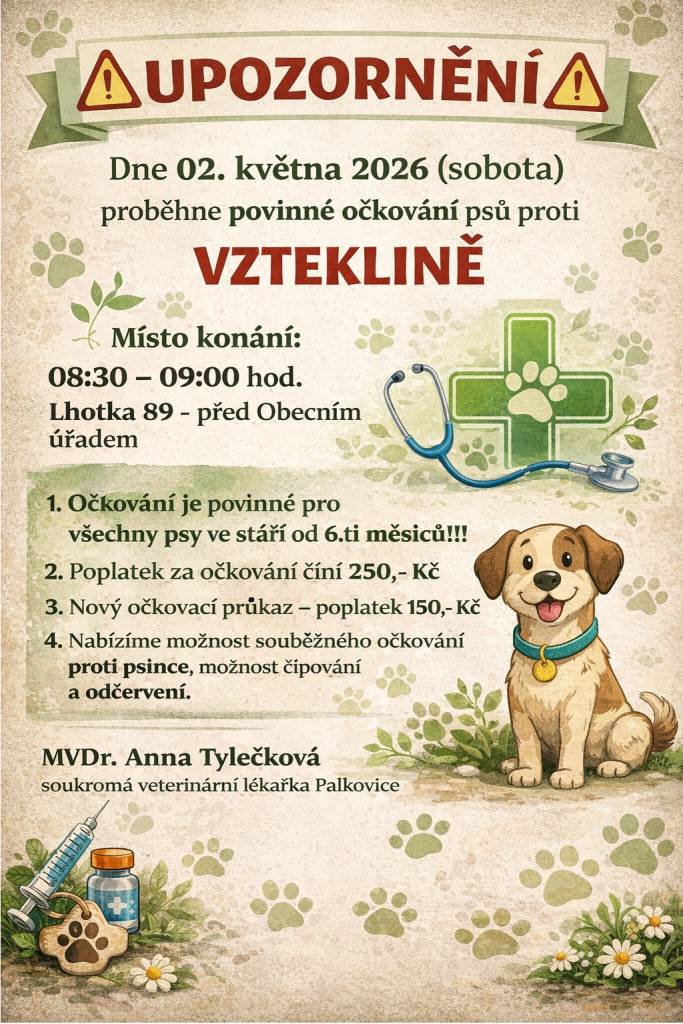 v sobotu 2. května 2026 od 8.30 do 9.00 před obecním úřadem ve Lhotce