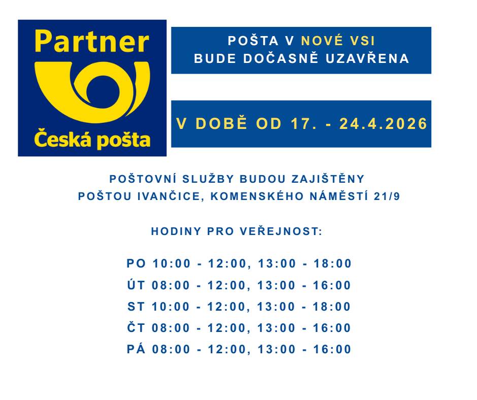 Pošta v Nové Vsi bude uzavřena