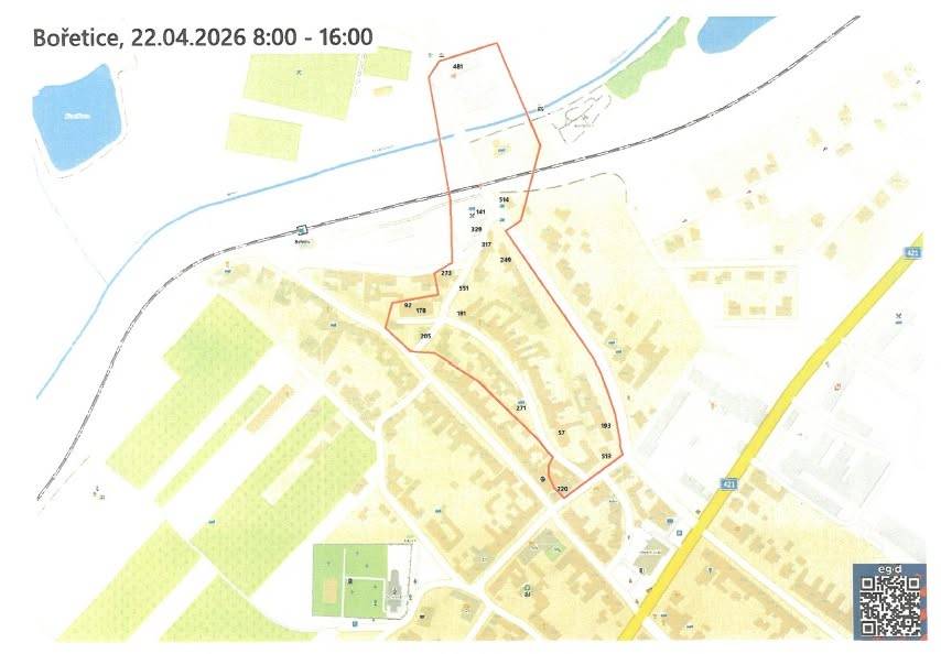 Vážení spoluobčané,   upozorňujeme, že z důvodu plánovaných prací na zařízení distribuční soustavy bude dne 22. dubna v době od 8.00 do 16.00 přerušena dodávka elektrické energie.