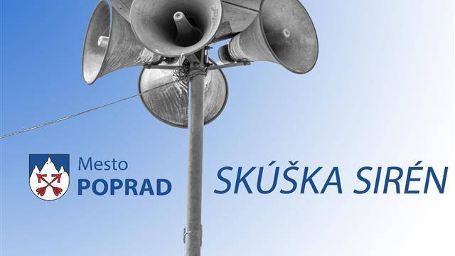 V piatok 10. apríla 2026 o 12. hodine sa na území Slovenskej republiky uskutoční akustické preskúšanie elektromotorických sirén hlasitou skúškou dvojminútovým stálym tónom a preskúšanie elektronických sirén tichou skúškou.  Preskúšanie sirén sa vykonáva v zmysle zákona č. 42/1994 Z. z. o civilnej ochrane obyvateľstva.