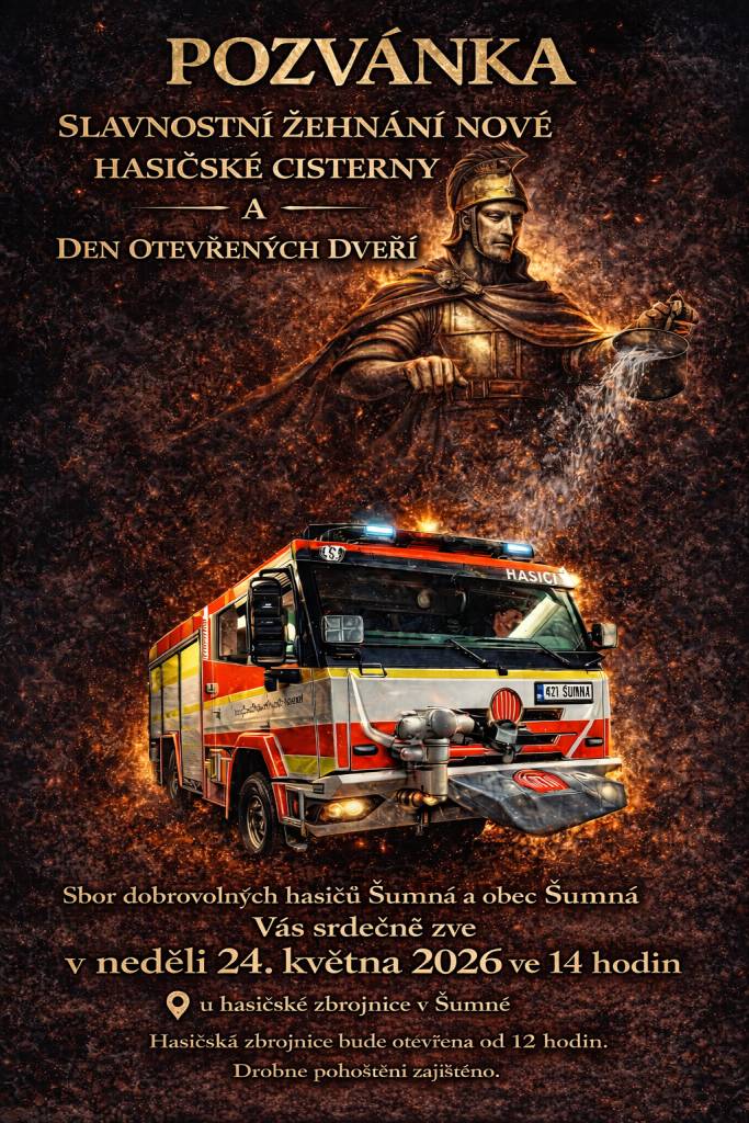 Neděle 24.5.2026 od 14 hod. hasičská zbrojnice Šumná