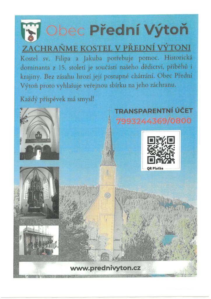 Veřejná sbírka na záchranu kostela v Přední Výtoni