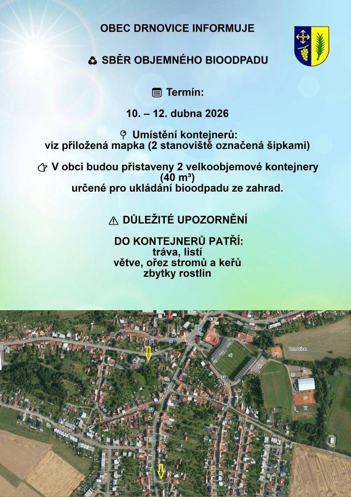 V obci budou přistaveny dva velkoobjemové kontejnery určené pro ukládání bioodpadu ze zahrad.