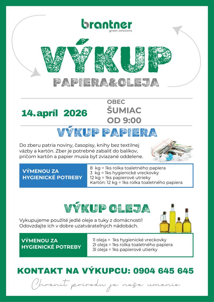 sa v obci Šumiac uskutoční 14. apríla 2026 od 9:00 hod