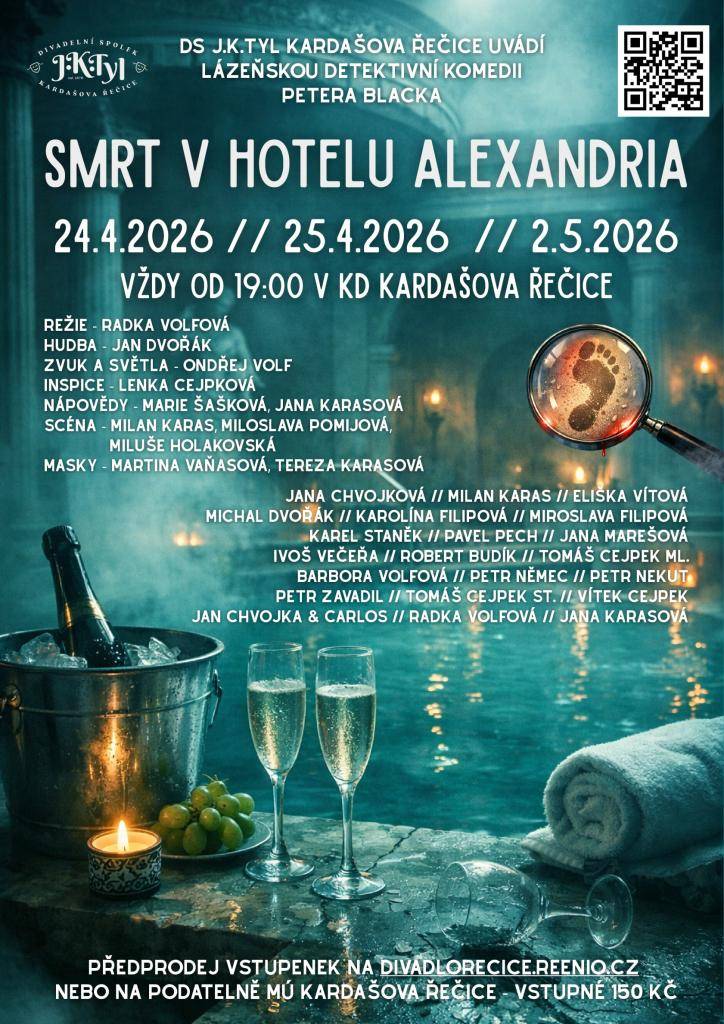 Smrt v hotelu Alexandria - lázeňská detektivní komedie (24.4., 25.4., 2.5.2026), vždy od 19:00 hodi