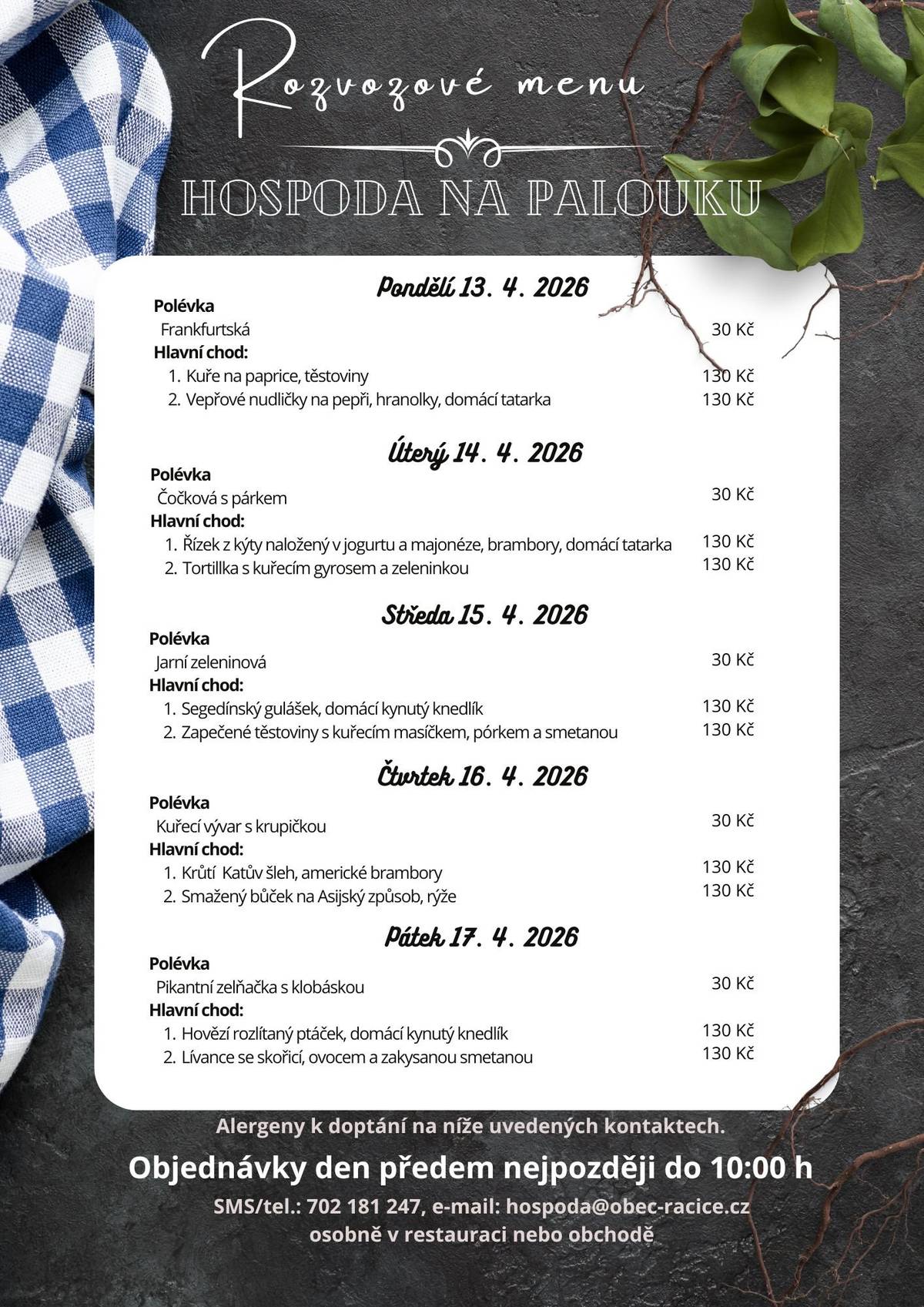 Rozvozové menu na další týden: