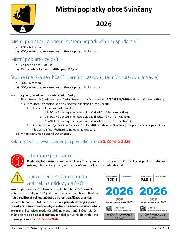 Místní poplatky pro rok 2026