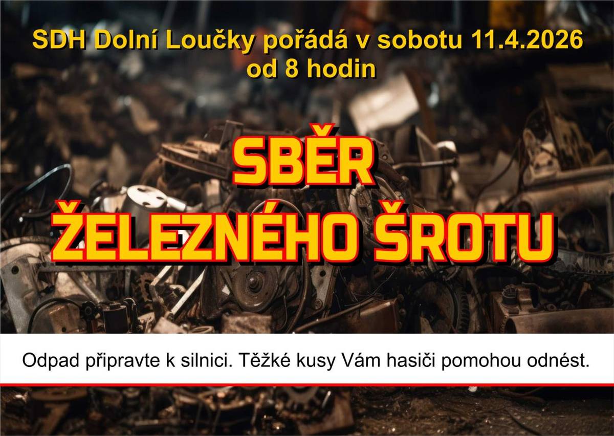 V sobotu 11. dubna od 8 hod. proběhne po obci sběr železného šrotu. Odpad je třeba pro odvoz přichystat k cestě. S většími kusy hasiči pomohou.