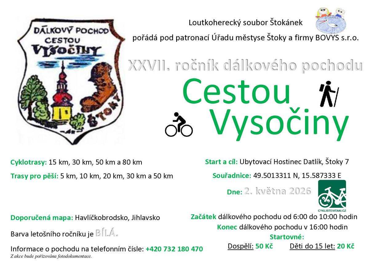 Pozvání na XXVII. ročník dálkového pochodu Cestou Vysočiny